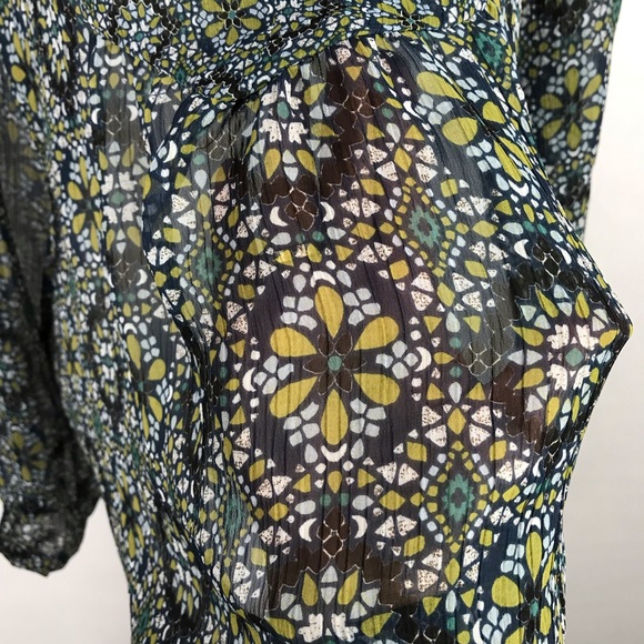 Violet + Claire Blue Green Sheer Round Neck Floral Geometric Pattern Long Sleeve - Picture 3 of 7